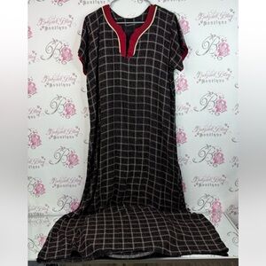 Dress long stripes gingham Vneck distressed Plaid Maxi Dress with Red Accents
